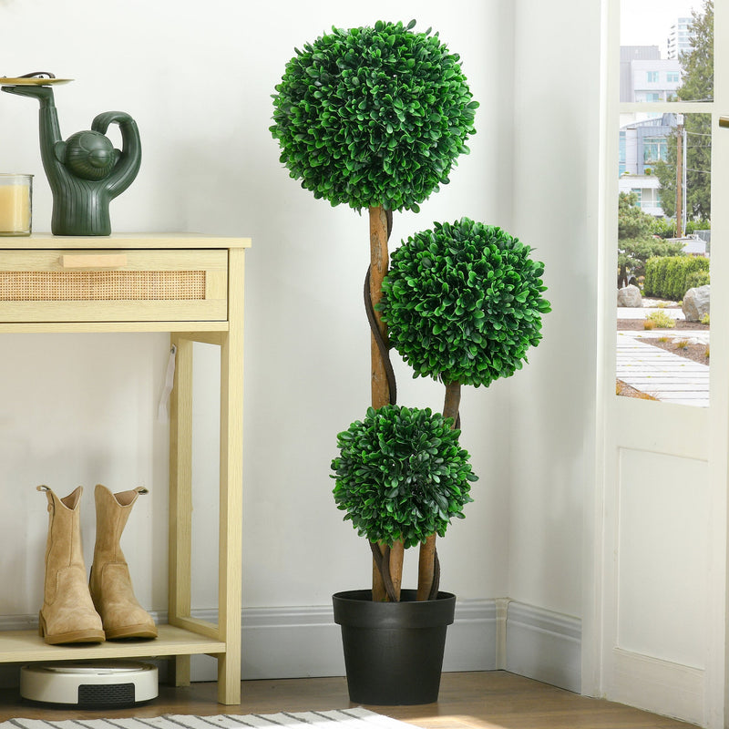 HOMCOM 3.5ft/43.25' Artificial 3 Ball Boxwood Topiary Tree with Pot, Indoor Outdoor Fake Plant for Home Office, Living Room Decor