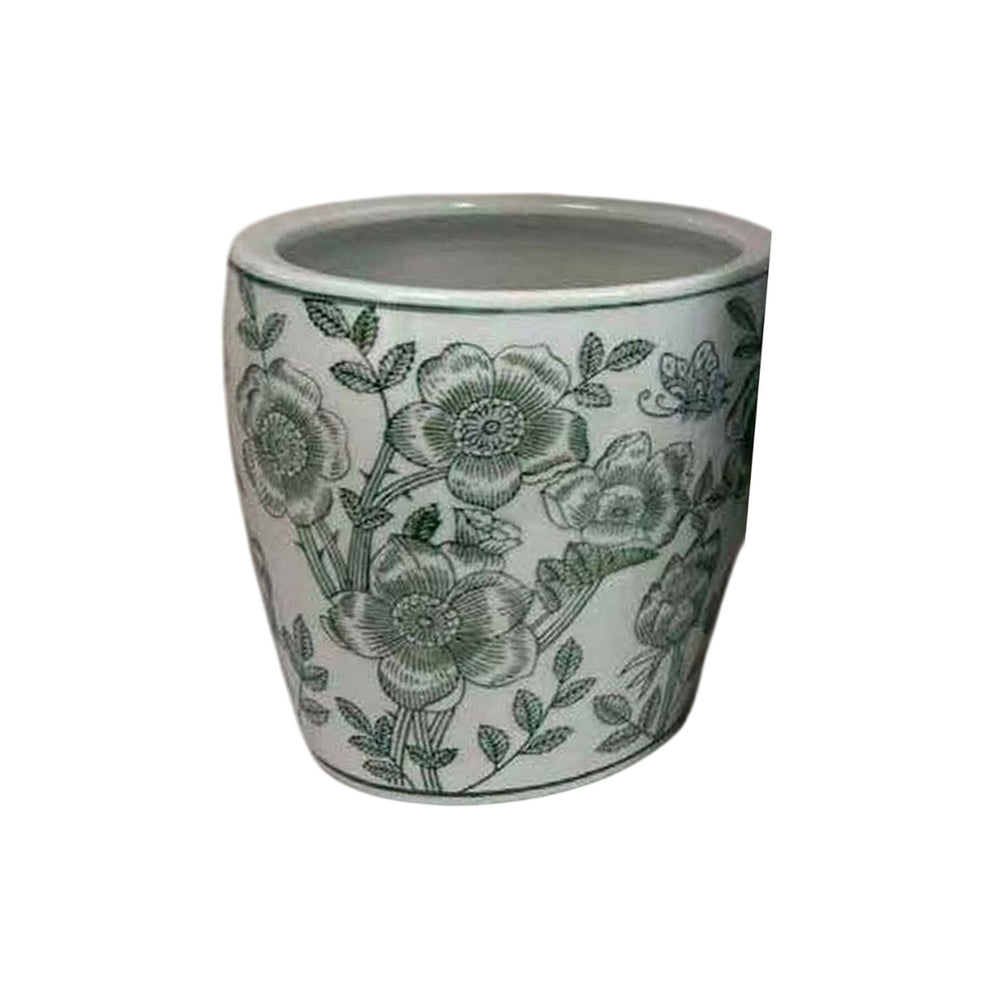 Kerry Accent Planter Pot Set of 4, Green Floral Pattern, White Ceramic Media 5