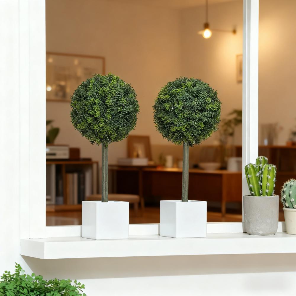 2 pcs Artificial Plants Fake Boxwood Topiary Balls with 114 PE Leaves Media 3