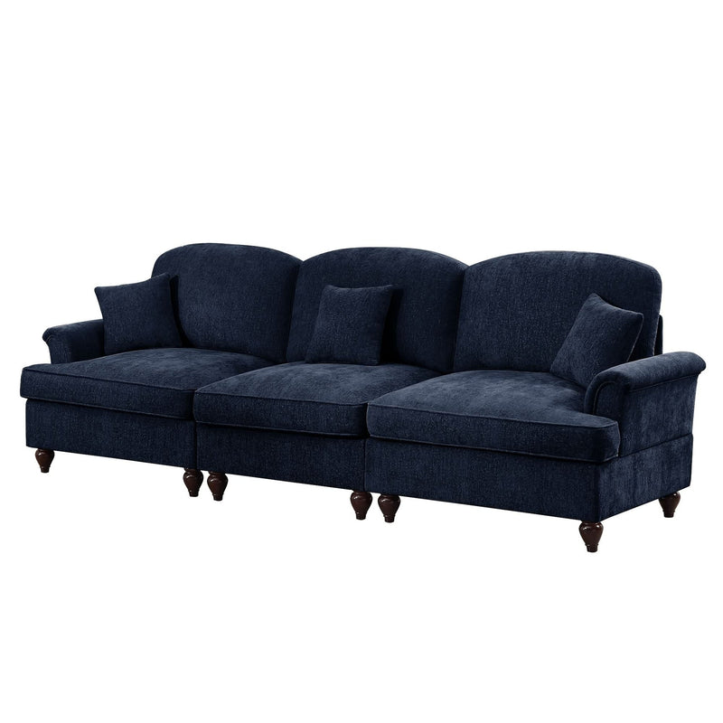 Sofas Chenille Upholstery Three Seater Mid Century Blue Living Room