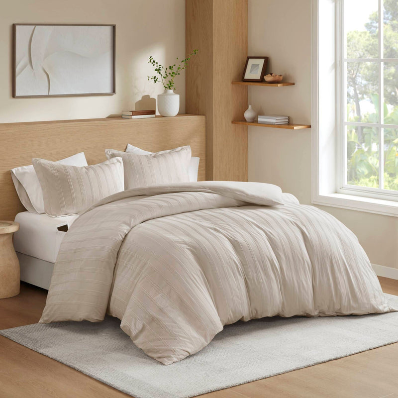 3-Piece Cal King Woven Striped Duvet Set