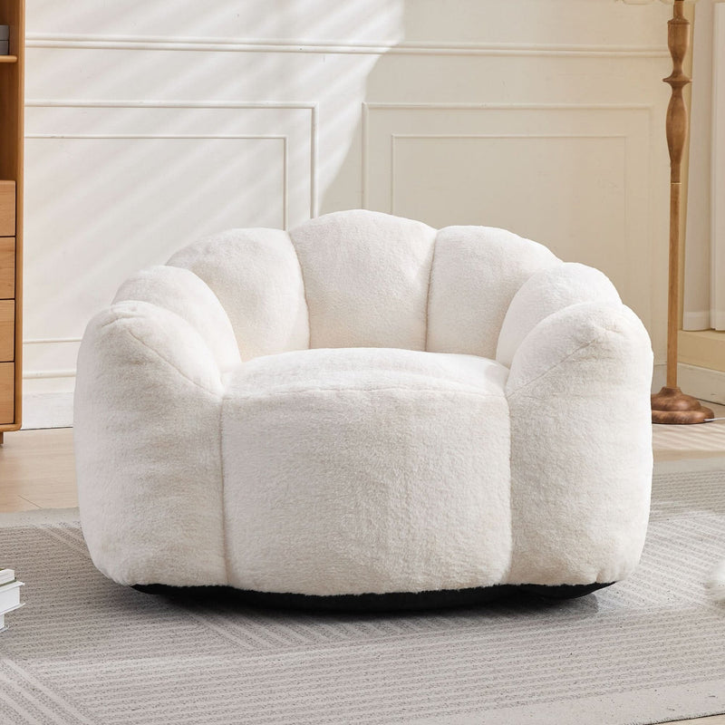 Bean Bag Sofa Faux Fur Lotus Style Ivory White 43.7 Inch No Assembly