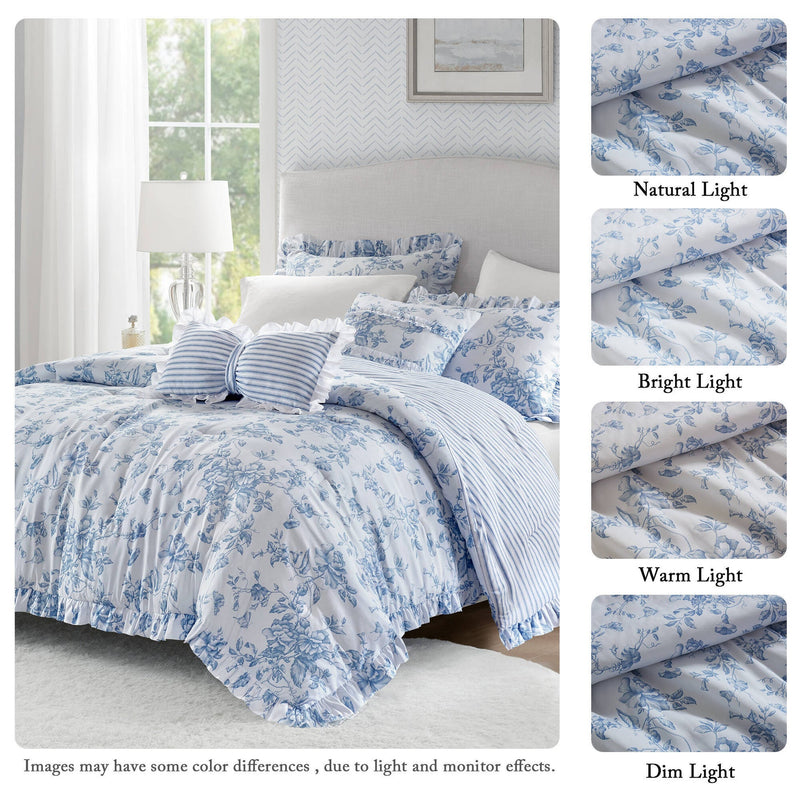 5 Pieces Full/Queen Comforter Set with Decorative Pillows,Blue