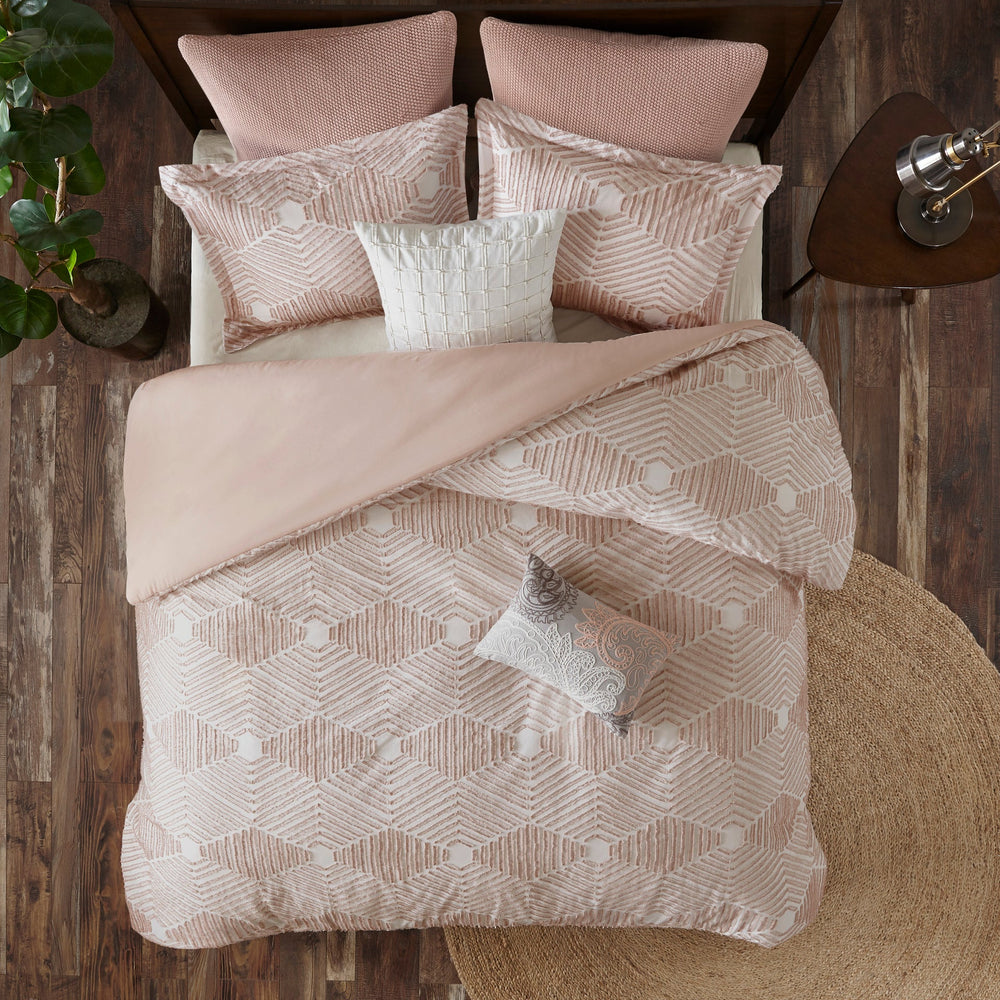 Cotton Jacquard Comforter Set Blush Full/Queen Media 3