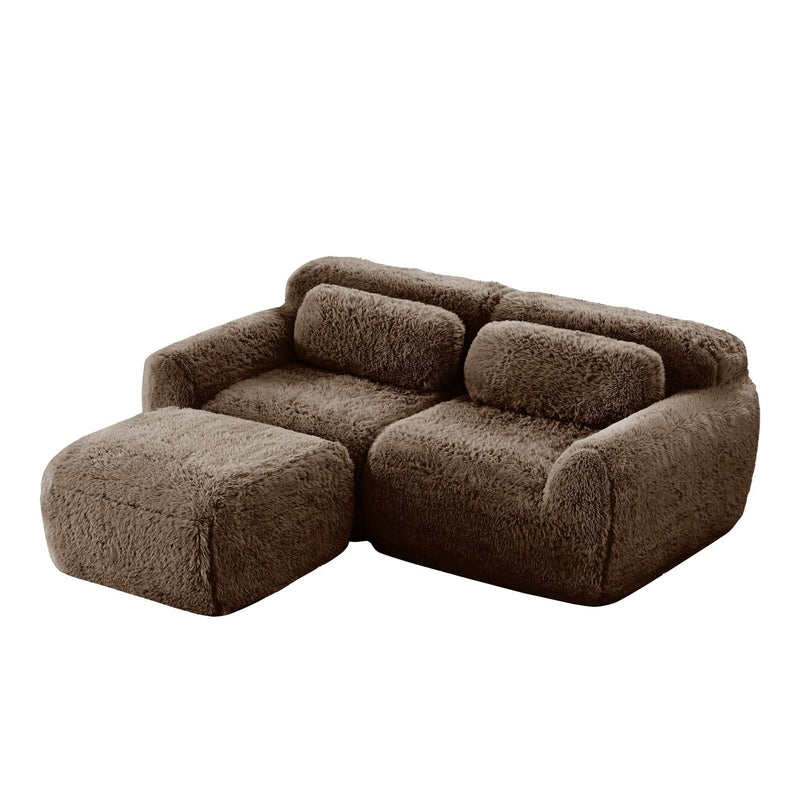L Shaped Sofa With Chaise Soft Fluffy Plush Fabric For Cozy Living Room And Home Lounge