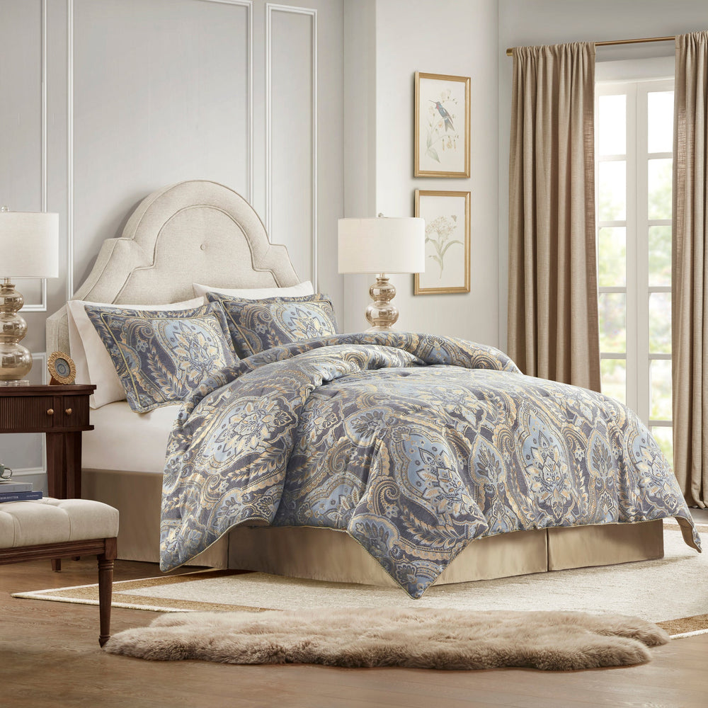 4 Piece Comforter Set Blue/Grey King Media 1