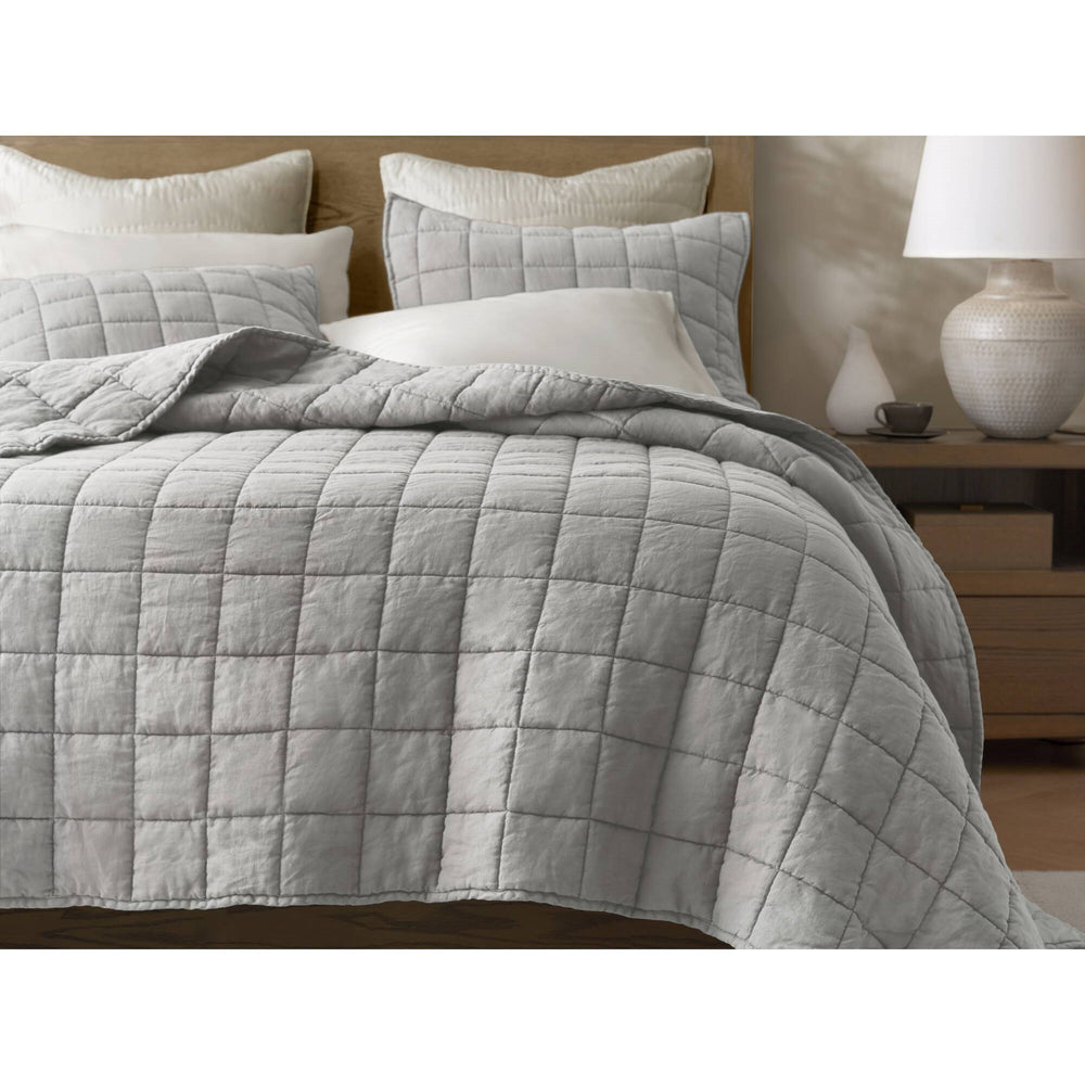 3-Piece Full/Queen Linen Garment Washed Quilt Set,Gray Media 10