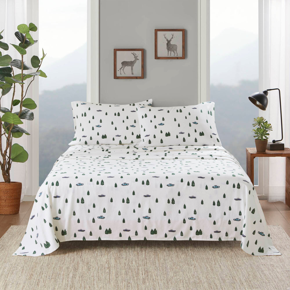 4 PCS Cal King Sheet Set Green Trees & Trucks Media 1