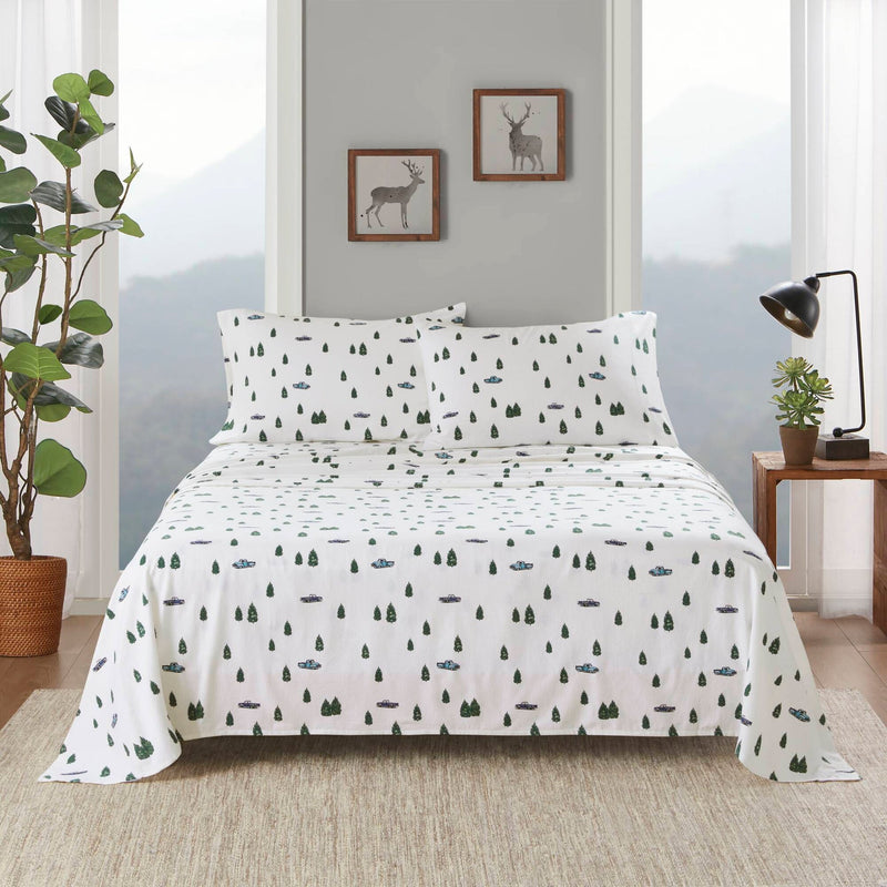 4 PCS Cal King Sheet Set Green Trees & Trucks