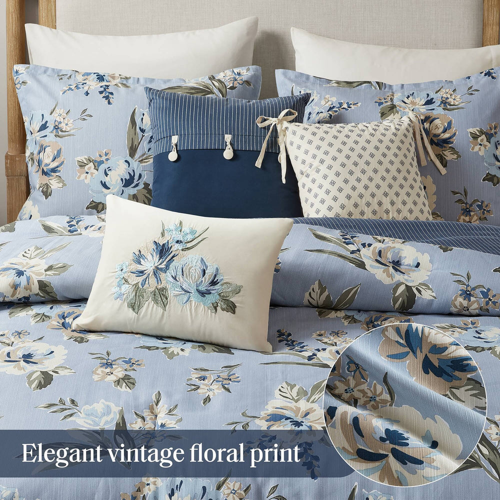 7PCS Queen Vintage Floral Comforter Set Media 7
