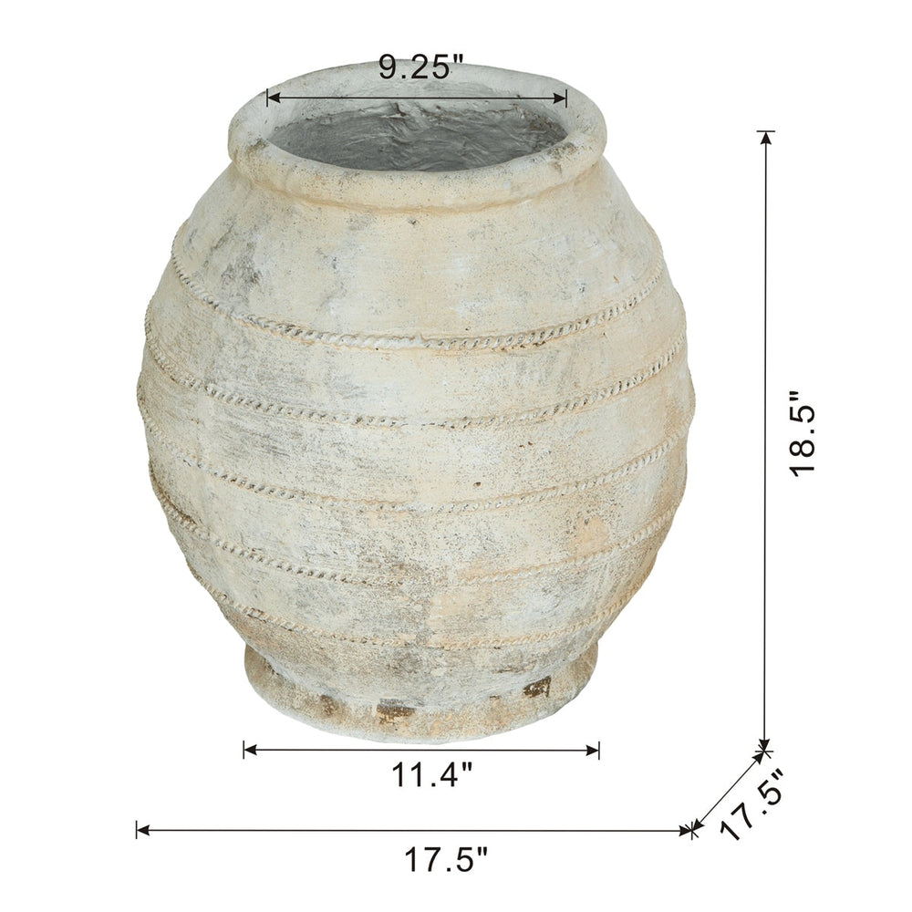 17.5x17.5x18.5' Round Magnesium Flower Pot with Weathered White Finish and Ridged Texture Media 5