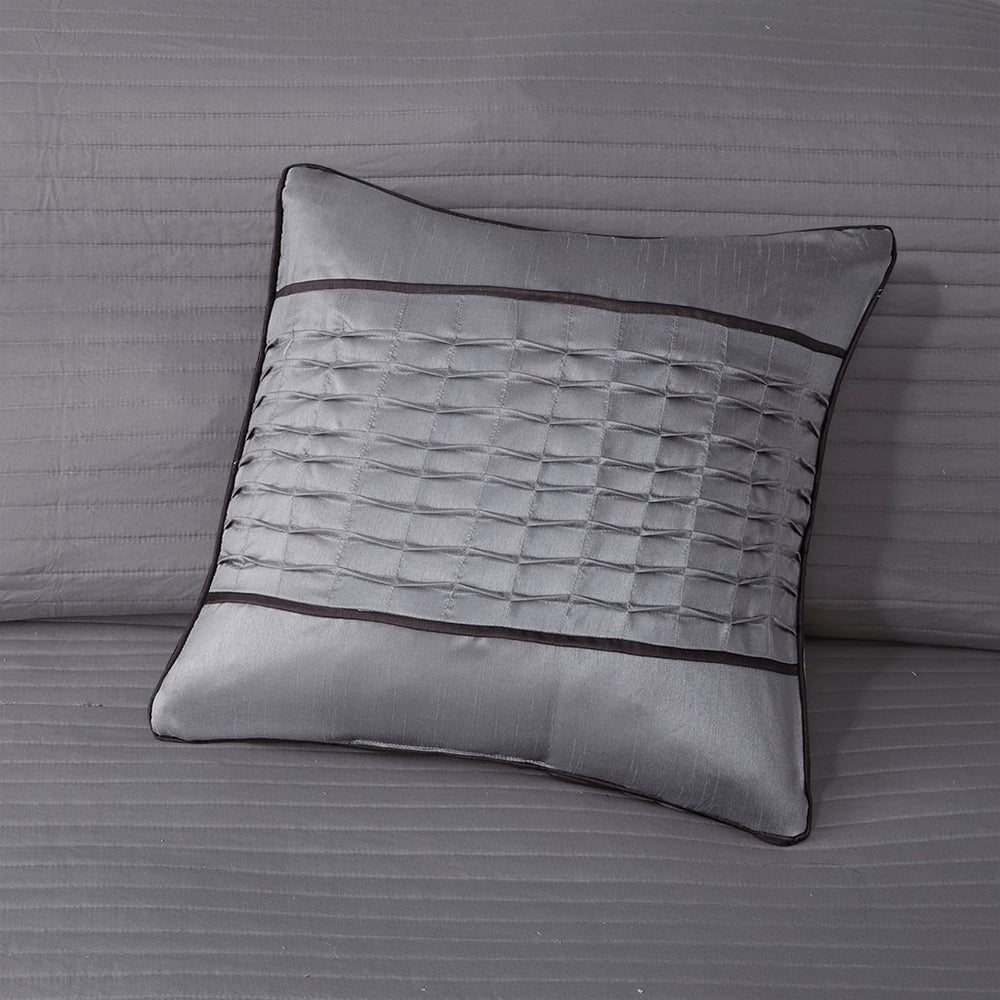 6 Piece Reversible Jacquard Quilt Set with Throw Pillows Grey/Taupe King/Cal King Media 11