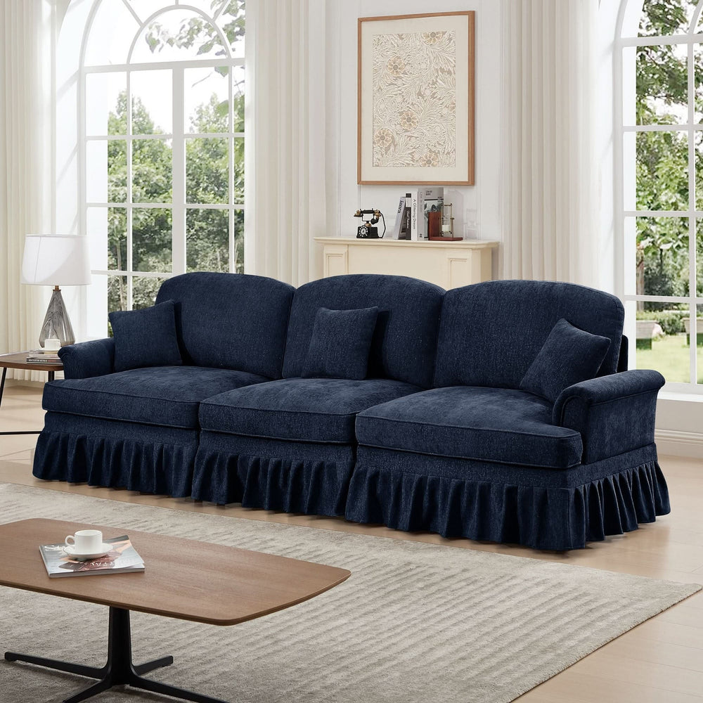 Sofas Chenille Upholstery Three Seater Mid Century Blue Living Room Media 5