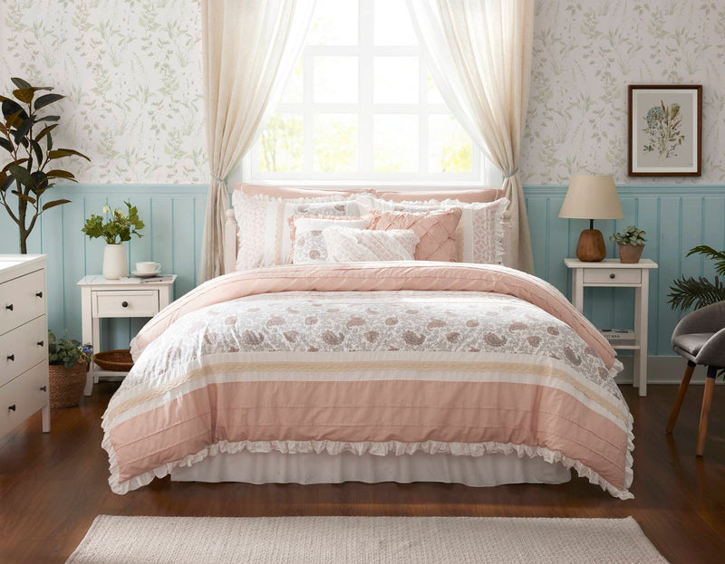 9 Piece Cotton Percale Comforter Set Blush Cal King