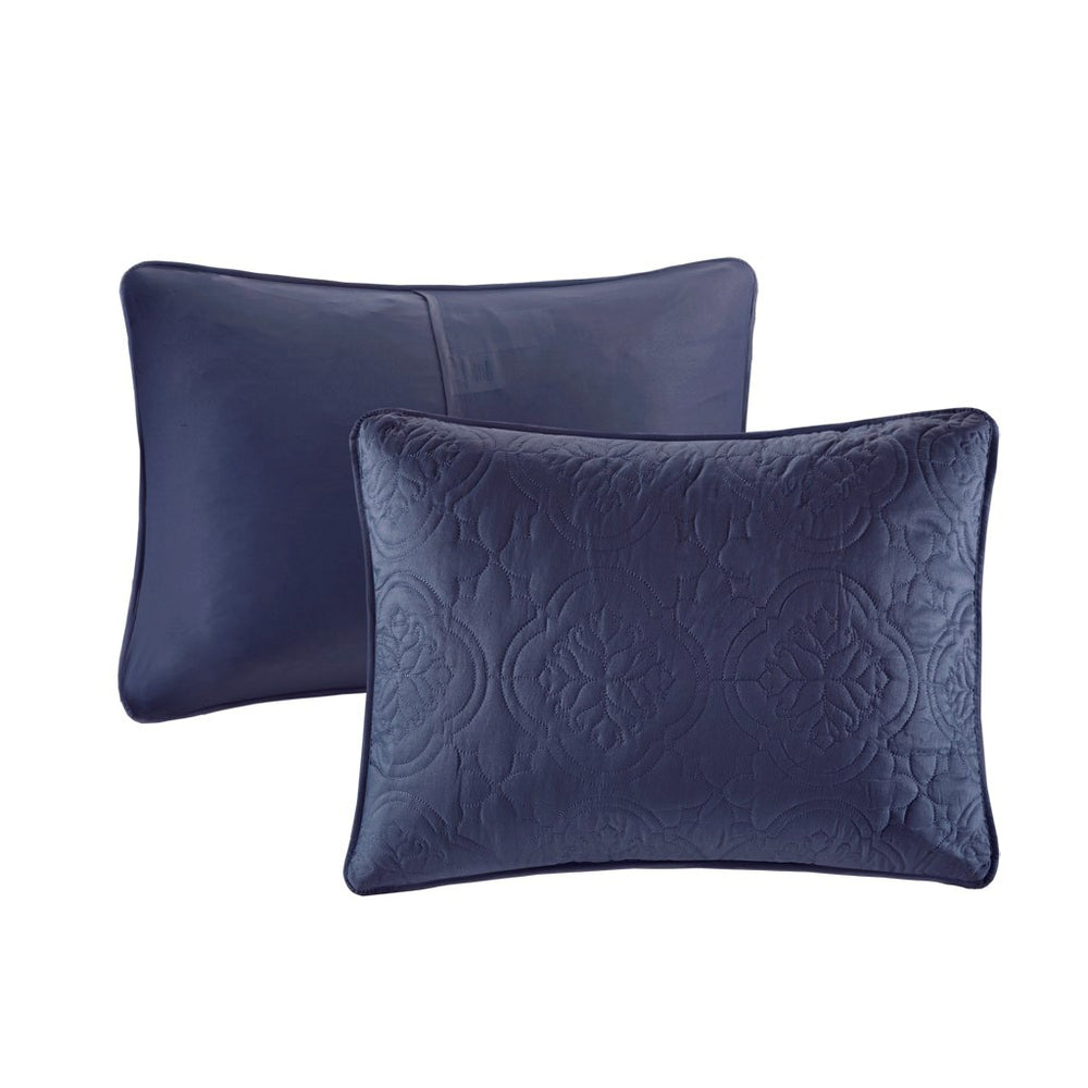 3 Piece Reversible Bedspread Set Navy Full/Queen Media 2