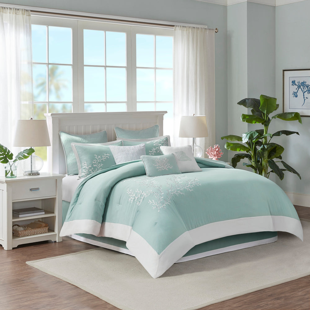 Oversized Cotton Jacquard Comforter Set Aqua Queen Media 3