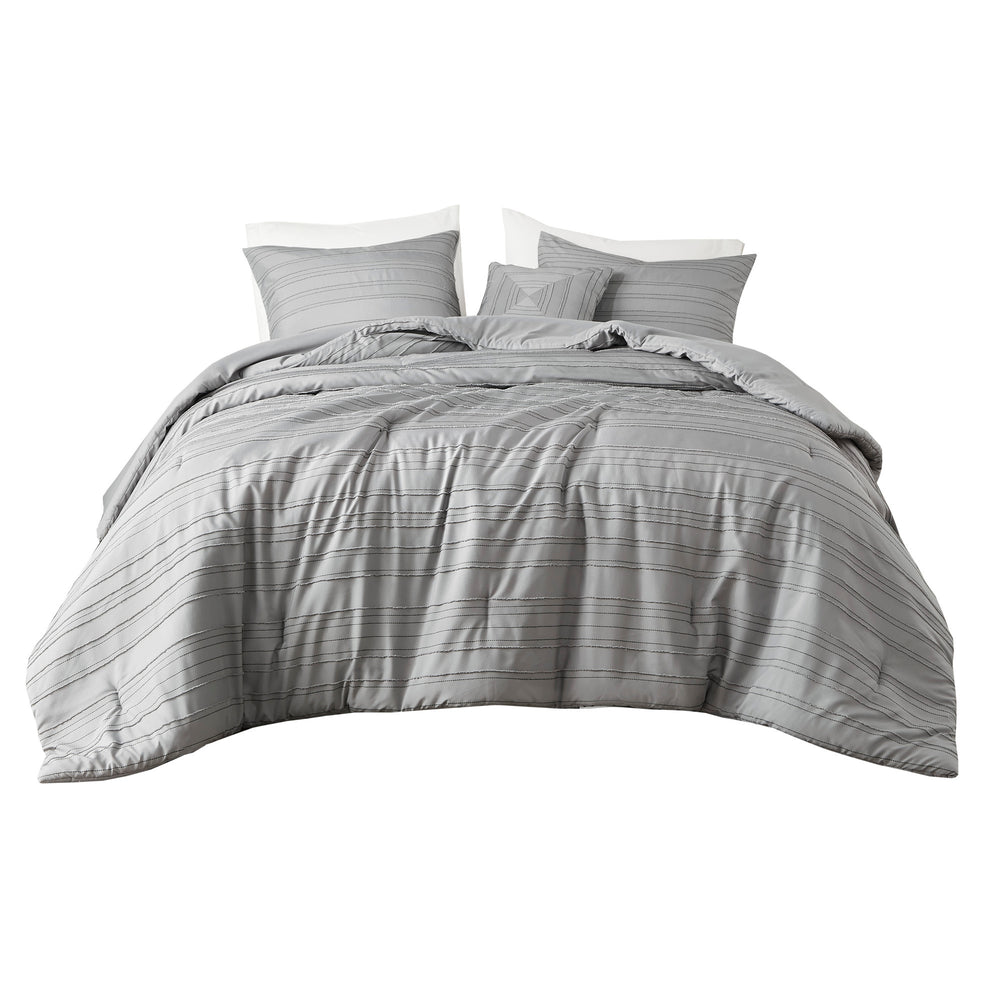 3 PCS Twin/Twin XL Cationic Dyed Clip Jacquard Comforter Set with Throw Pillow Gray Media 11