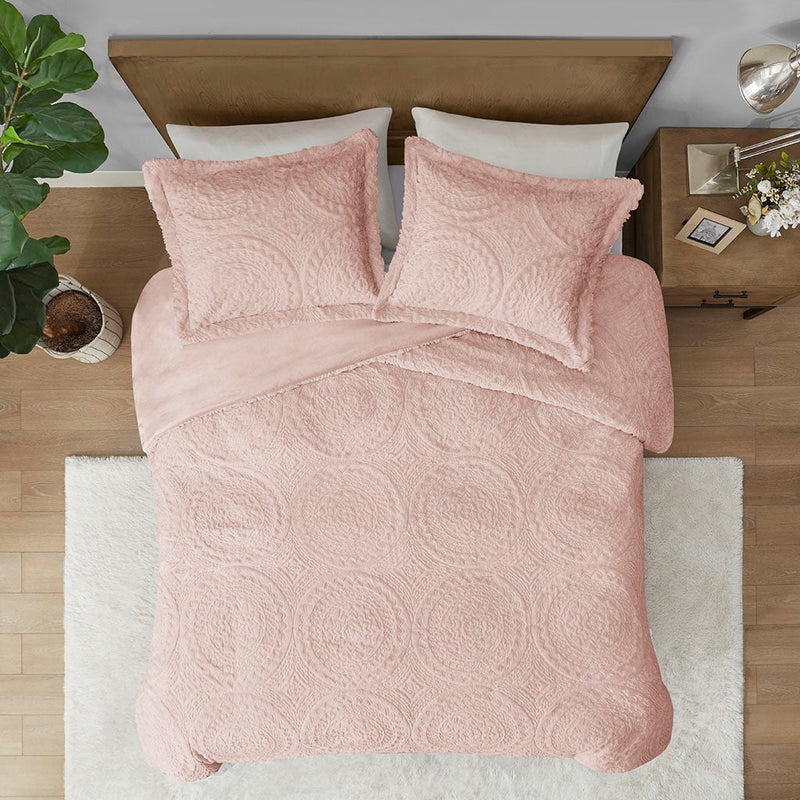 Twin Embroidered Medallion Faux Fur Ultra Plush Comforter Mini Set
