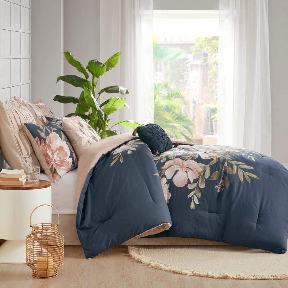 8 Piece Cotton Comforter Set Navy Queen Media 4