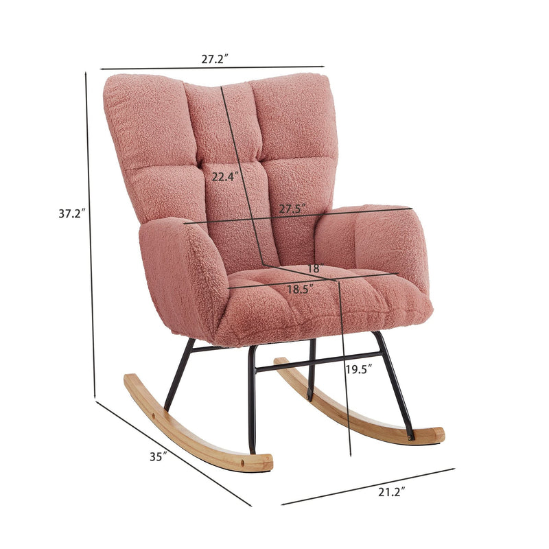Glider Chair Teddy Fabric Pink With Sturdy Metal Frame For Living Room Comfort & Rocking Style