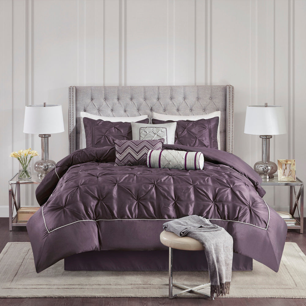 7 Piece Tufted Comforter Set Plum Cal King Media 11