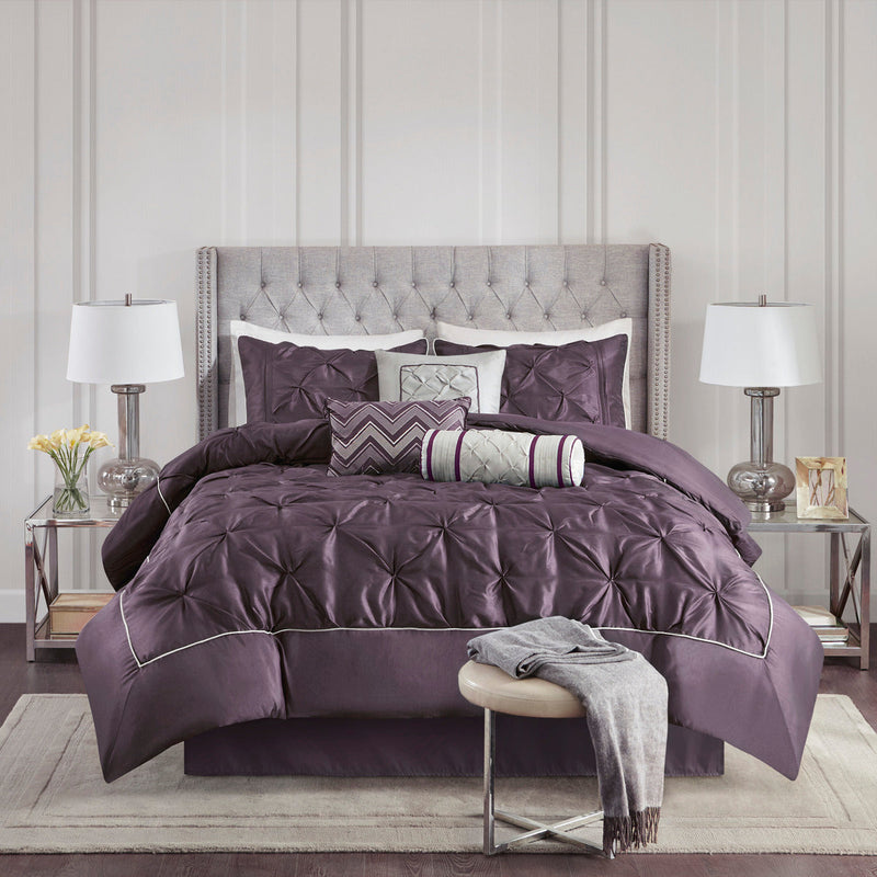 7 Piece Tufted Comforter Set Plum Cal King