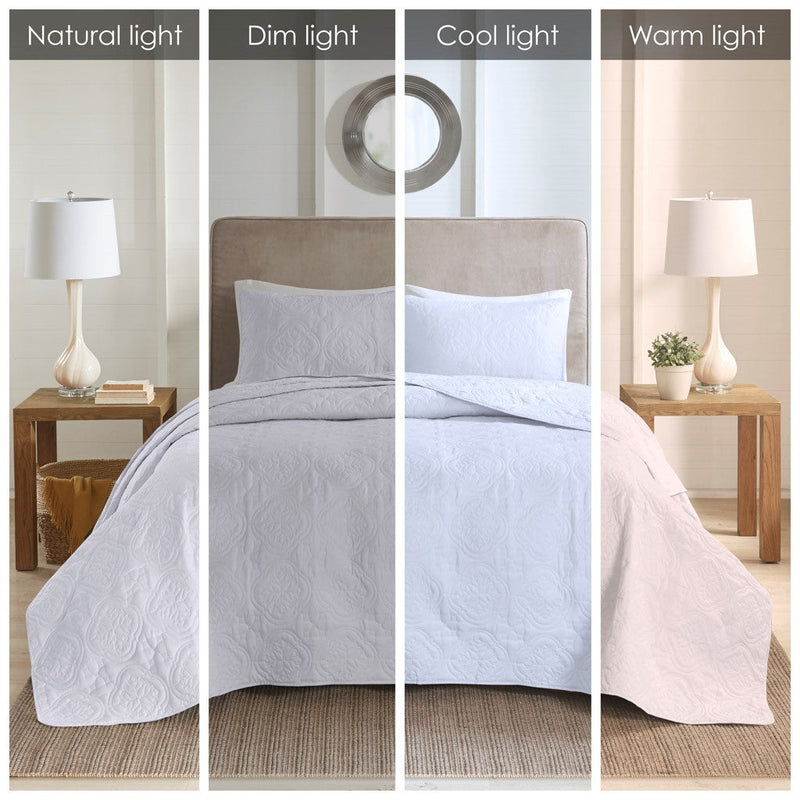 3 Piece Reversible Bedspread Set White King/Cal King
