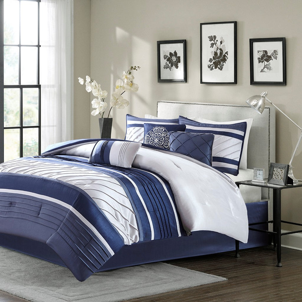 7 Piece Comforter Set Navy Queen Media 1