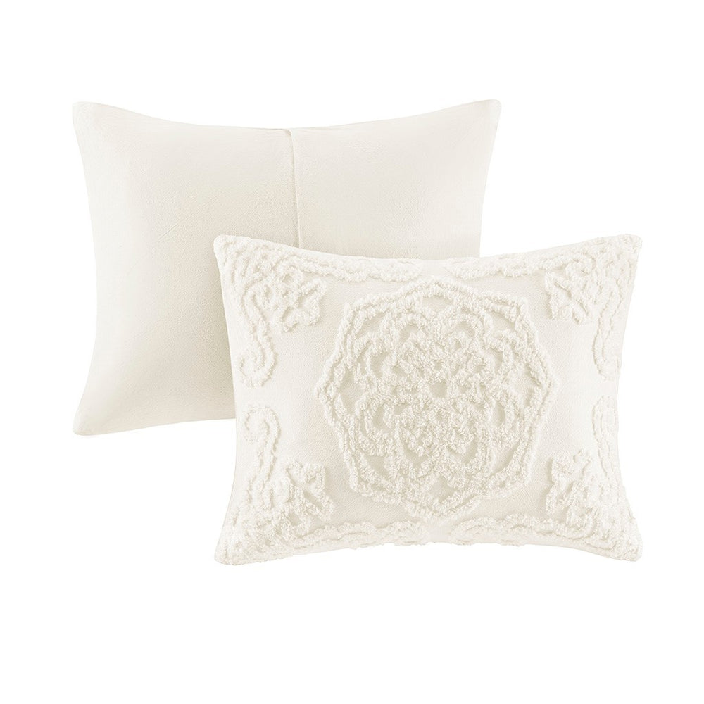 Tufted Cotton Chenille Medallion Fringe Coverlet Mini Set Off-White King/Cal King Media 6