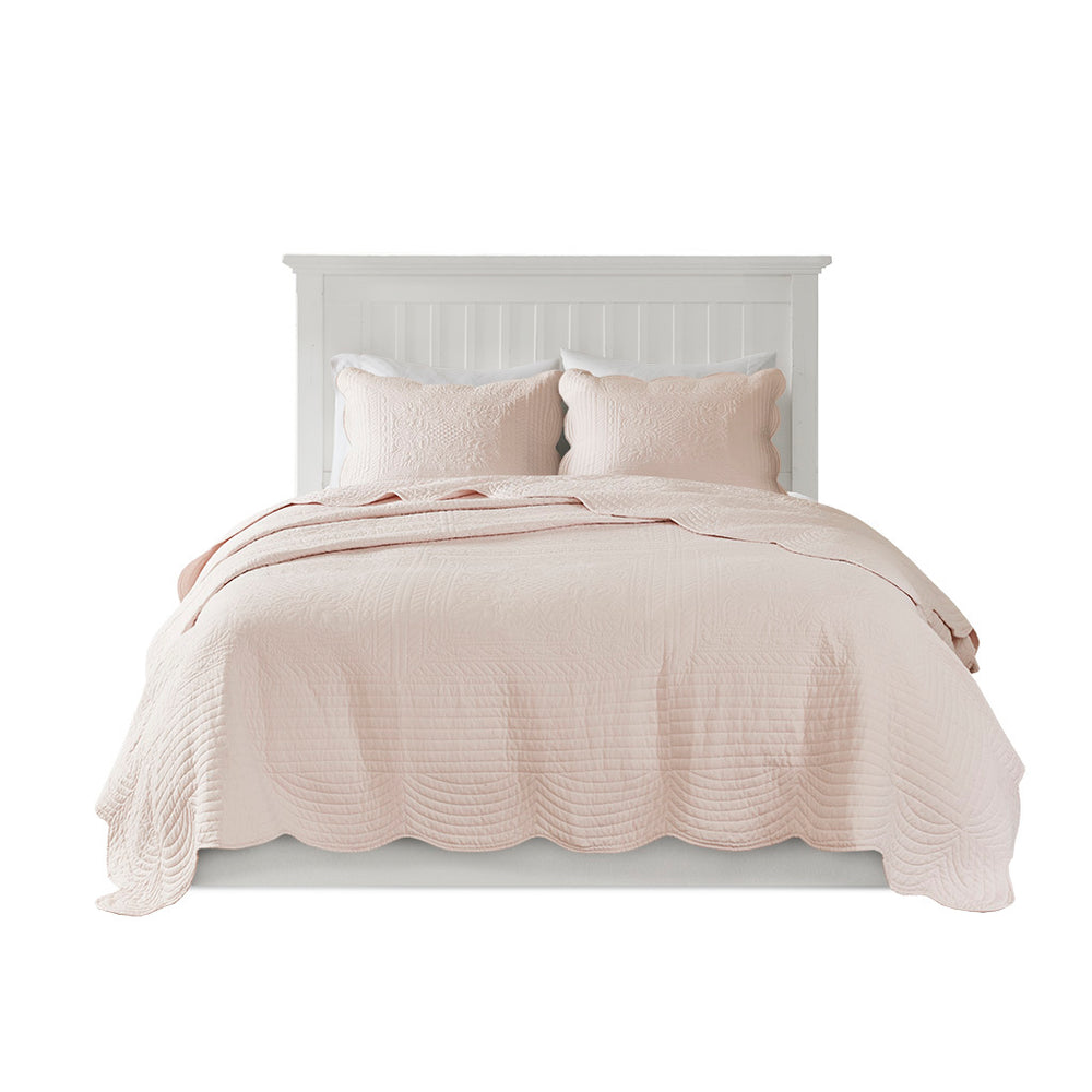 3 Piece Reversible Scalloped Edge Quilt Set Blush King/Cal King Media 11