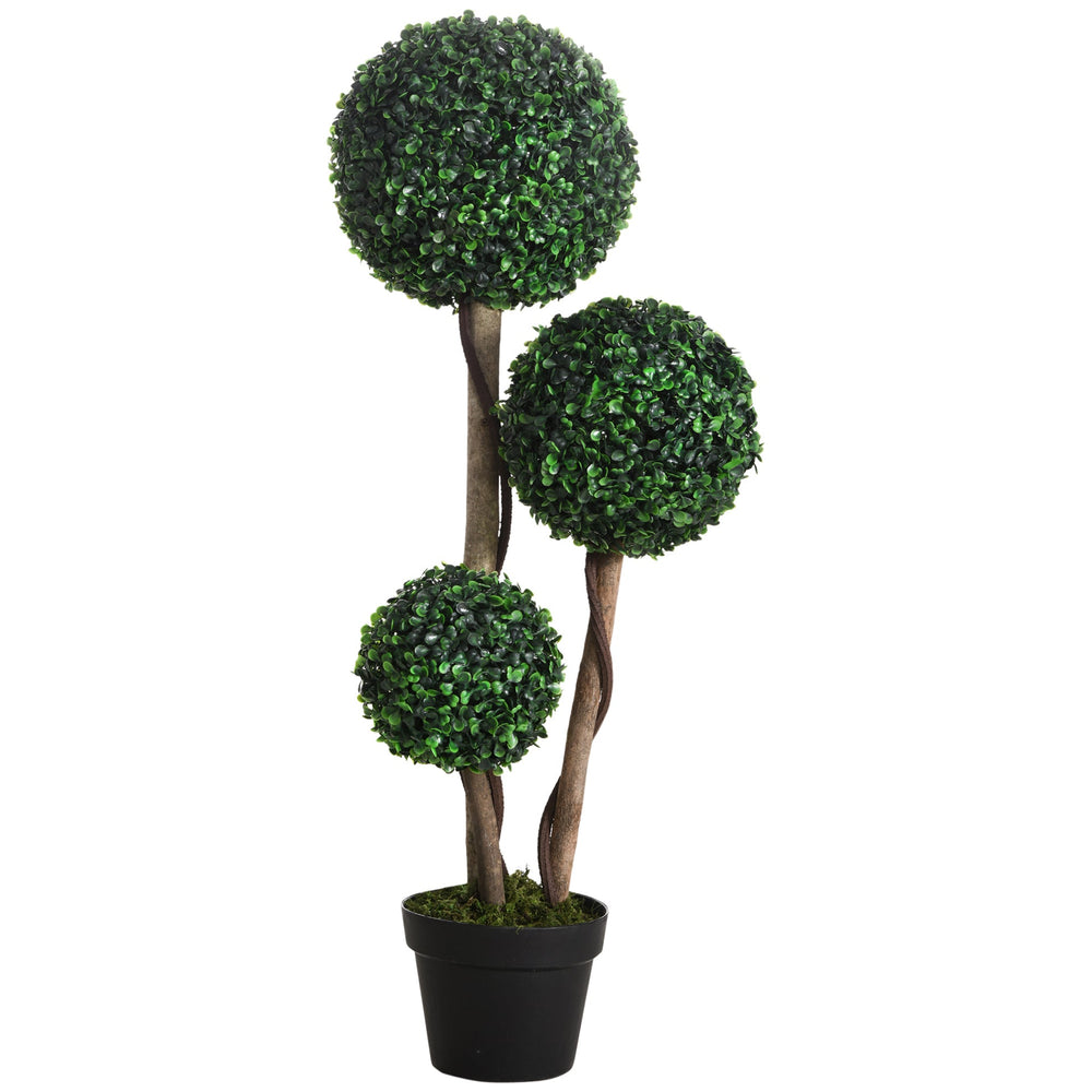 Artificial Plant for Home Decor Indoor & Outdoor Fake Plants Artificial Tree in Pot, 3 Ball Boxwood Topiary Tree for Home Office, Living Room Decor, Dark Green Media 1