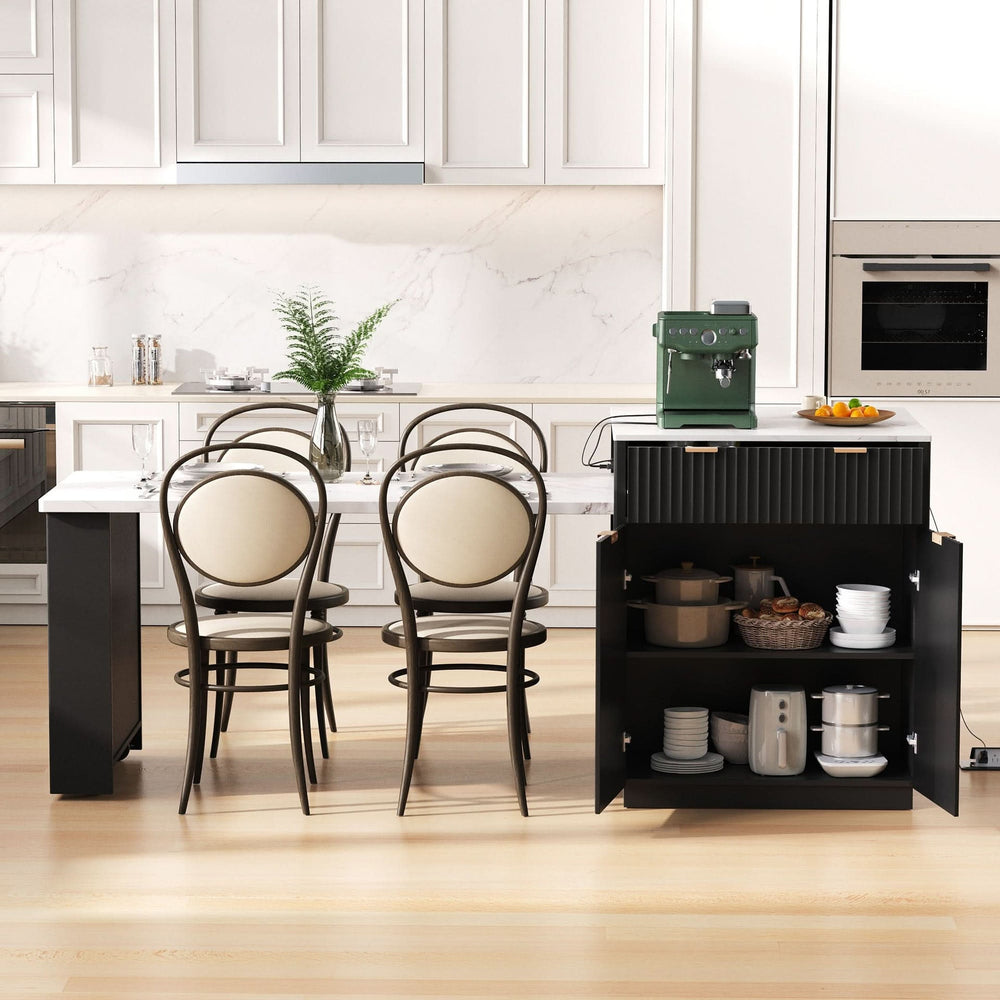 Kitchen Island Modern With Extendable Dining Table & Power Outlet For 4-6 People Black Media 3