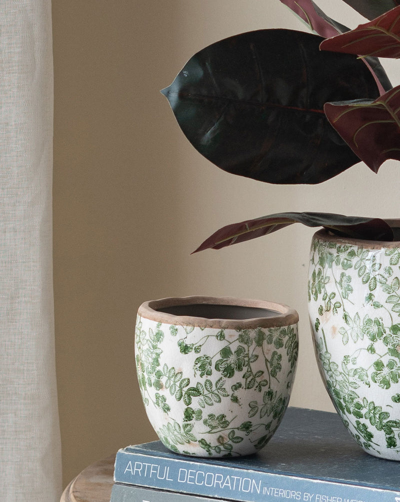 5.1x5.1x4.5' Ceramic Flower Vase with Floral Pattern, 4 Pack