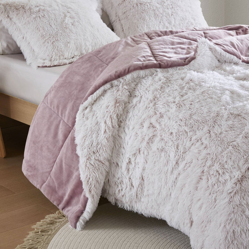 Faux Fur Comforter Shaggy Pink & White King & Cal King 3 Piece Set For Bedroom Decor Soft