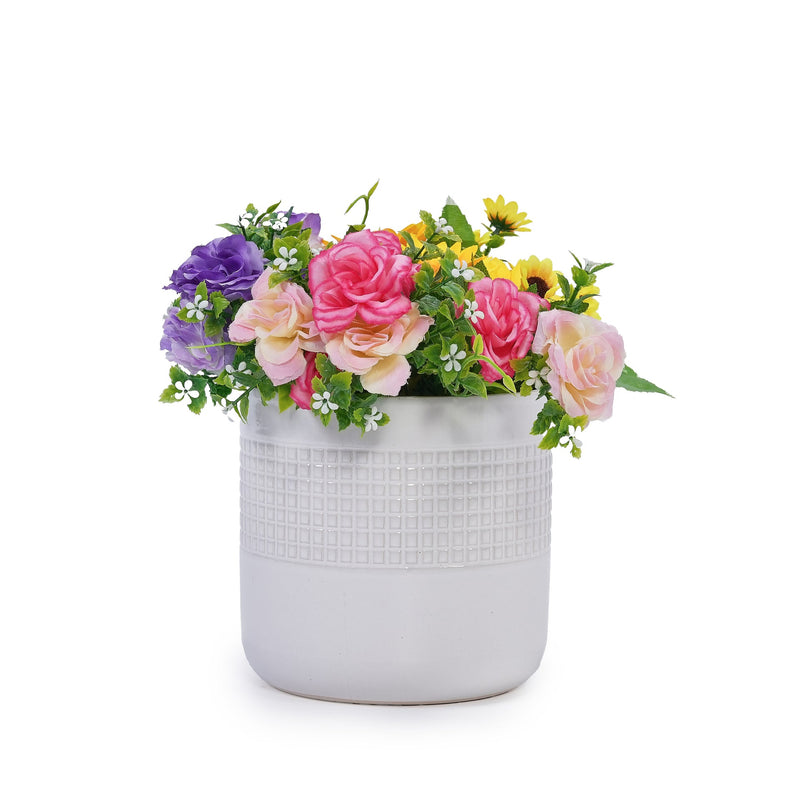 Handmade White Ceramic Planter Set of 3 (5.51' to 9.65'), Indoor & Outdoor Flower Pots for Succulents, Herbs by Window, Couchside - Breathable Textured Clay