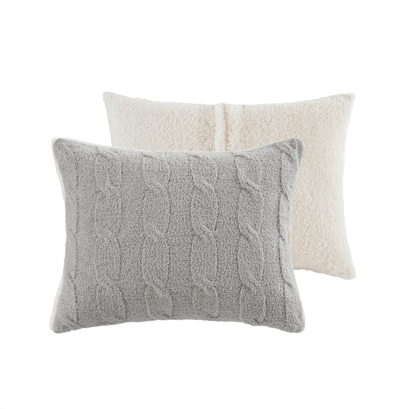 2 Pieces Twin Cable Knit Chenille Comforter Set,Gray