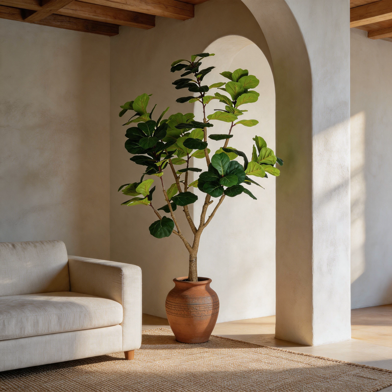 7FT Artificial Fiddle Leaf Fig Tree, Realistic Faux Potted Plant in Black Pot, 1pc/set