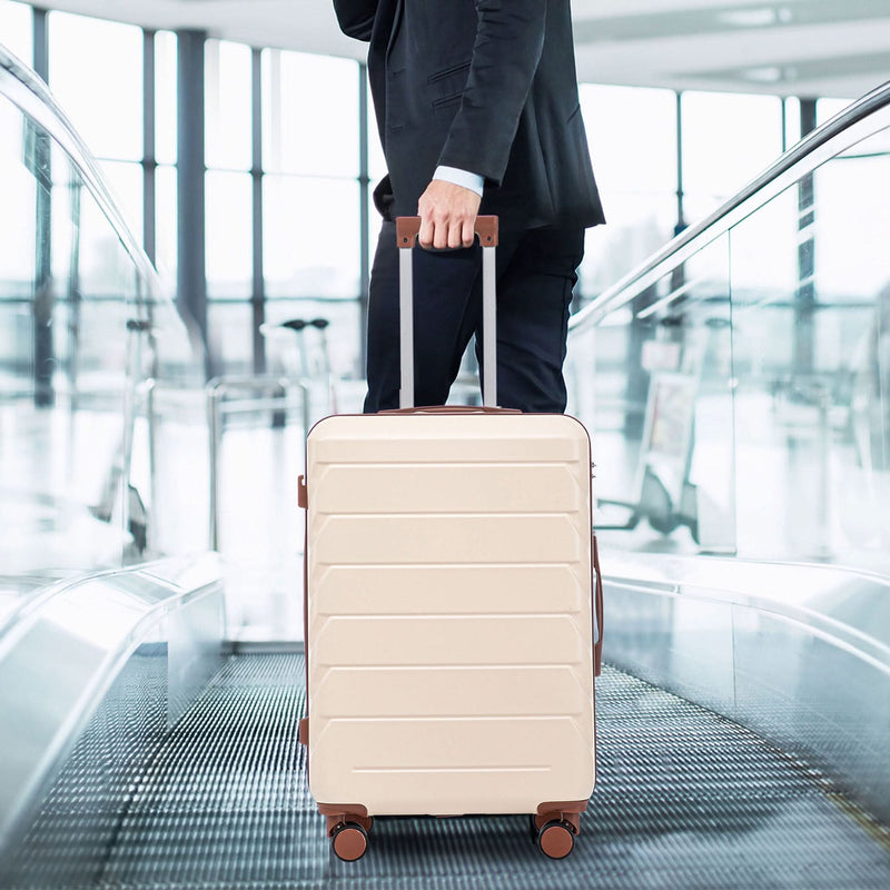 Abs Luggage Set 20 24 28 Inches 3 Piece Beige Durable Spinner Wheels & Combination Lock