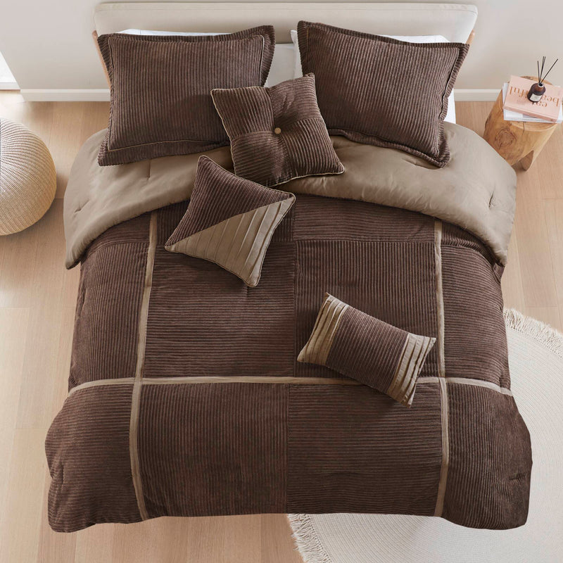 7 Piece Micro Corduroy Comforter Set Brown Cal King