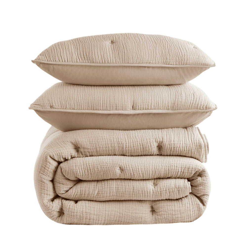 3-Piece Full/Queen Cotton  Embroidered Quilt Set,Taupe Media 12