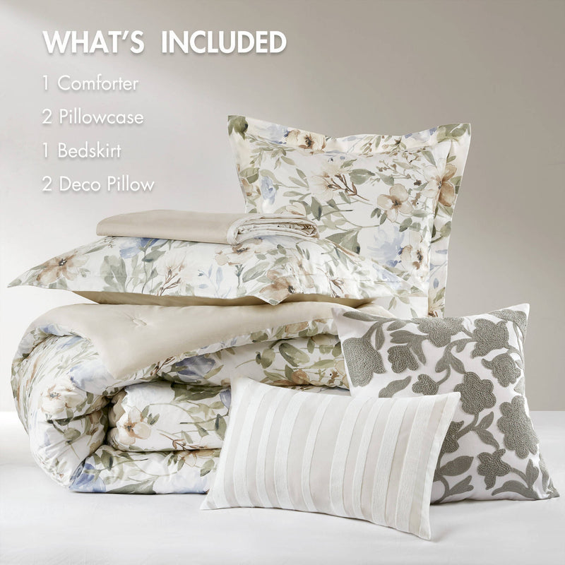 6PCS King Cotton Sateen Print Oversized Comforter Set