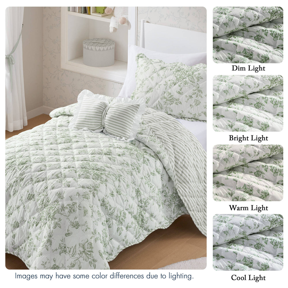 3 Pieces Twin/Twin XL Quilt Set with Decorative Pillow,Green Media 4
