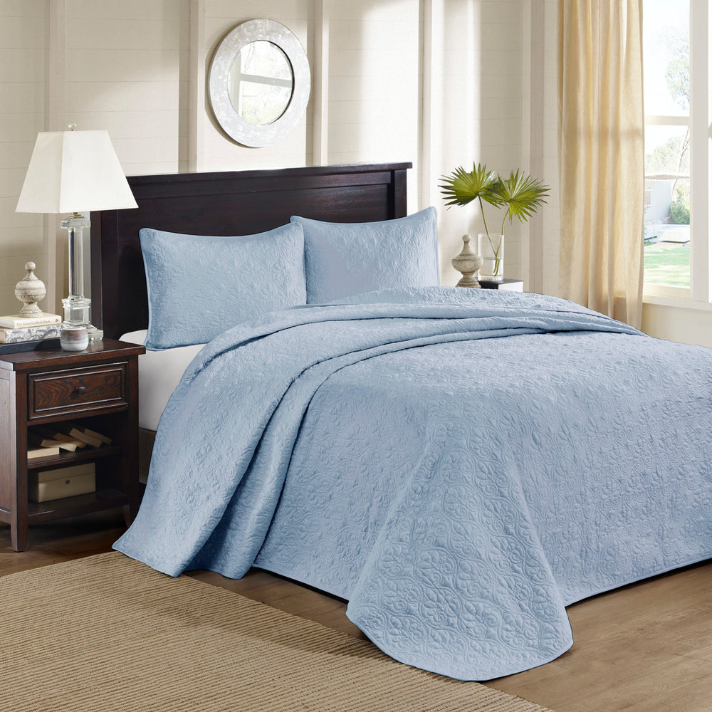 Reversible Bedspread Set Blue Queen Media 1