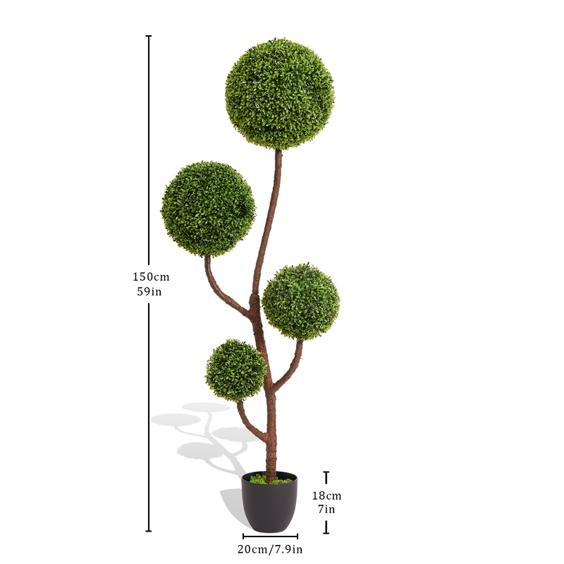 Artificial Boxwood Topiary Tree Triple Ball-Shaped Faux Plant Green Plastic 150cm