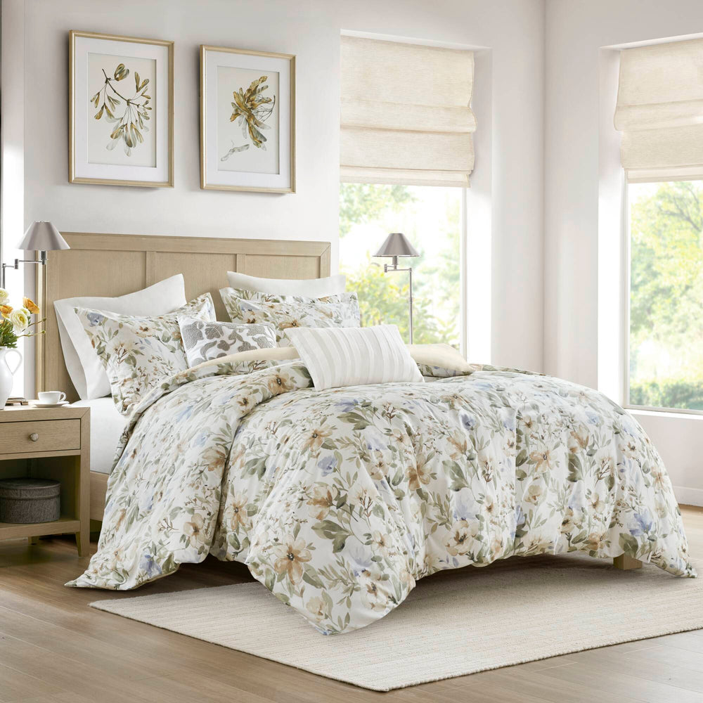 5PCS Full/Queen  Cotton Sateen Print Duvet Set Media 1