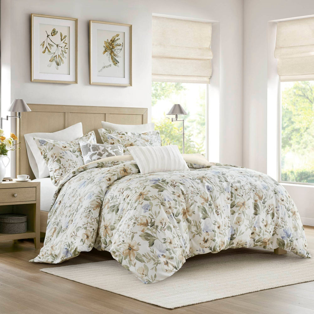 5PCS King/Cal King Cotton Sateen Print Duvet Set Media 1