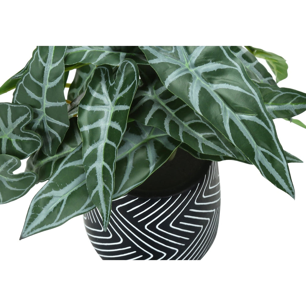 Artificial Alocasia Plant Set of 2, 8' Tall, Green Faux Indoor Decor with Black Cement Pots, Realistic Leaves, Tabletop Greenery Media 4