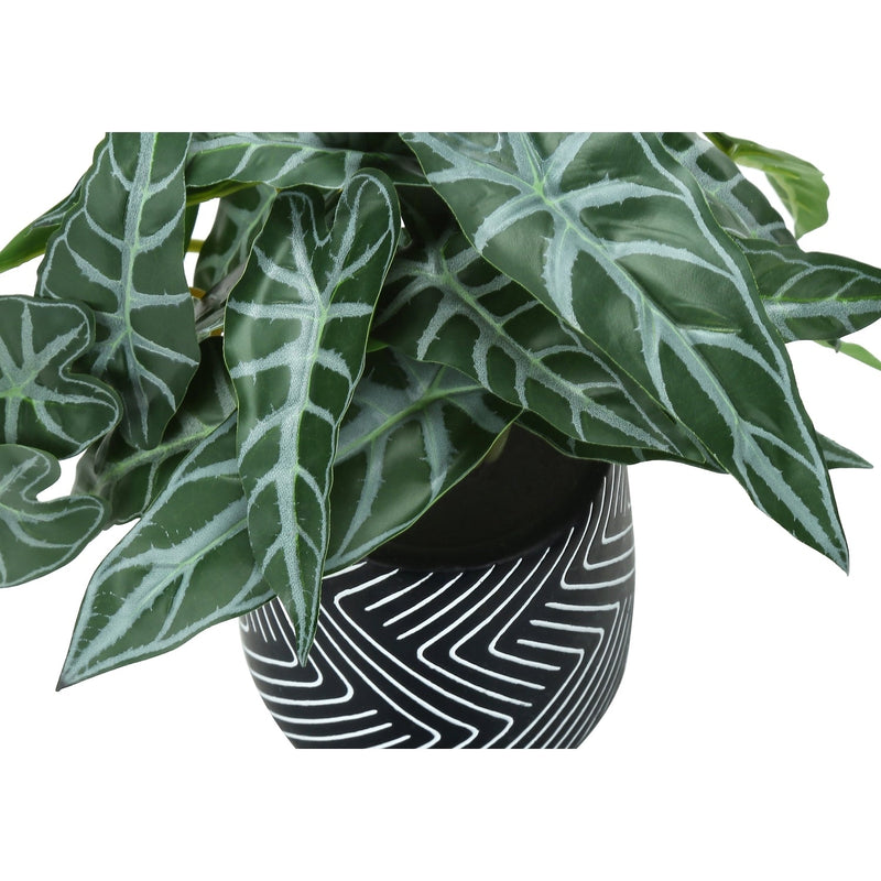 Artificial Alocasia Plant Set of 2, 8' Tall, Green Faux Indoor Decor with Black Cement Pots, Realistic Leaves, Tabletop Greenery