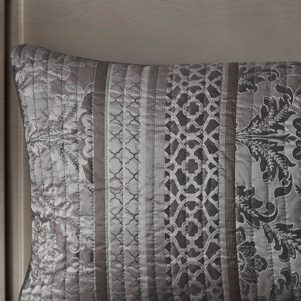 6-Piece Full/Queen 6 Piece Jacquard Quilt Set with Throw Pillows,Grey Media 5