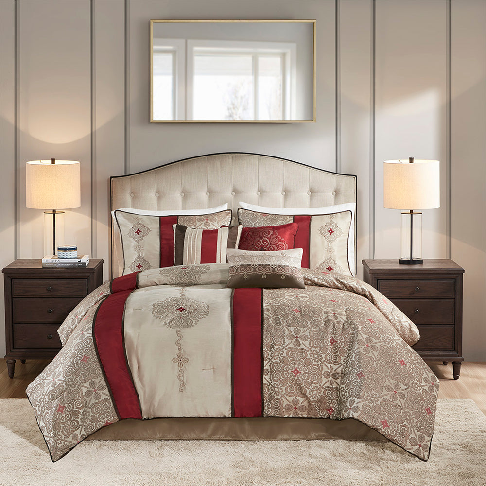 King 7 Piece Jacquard Comforter Set with Throw Pillows Media 2